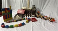 Bag Of Blocks, Dominos, Vintage Wood Play Beads