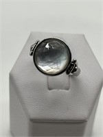 Fine Fossil Faceted Rainbow Moonstone Ring