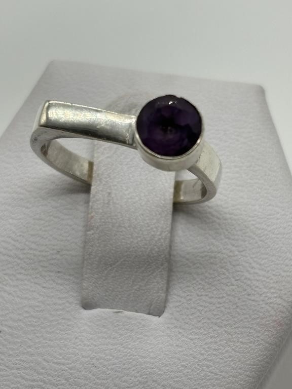 Vintage Sterling Silver Amethyst MCM Ring