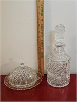 Glass Decantor and Lidded Dish