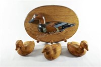 Hand Carved Pine Ducklings & Decoy Plaque