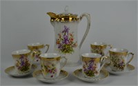 Antique Chocolate Pot 6 Cups/Saucers