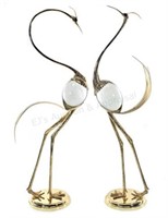 (2) Franco Lagini Brass & Crystal Crane Sculptures