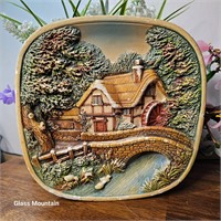 Vintage Cottage Chalkware Wall Plaque