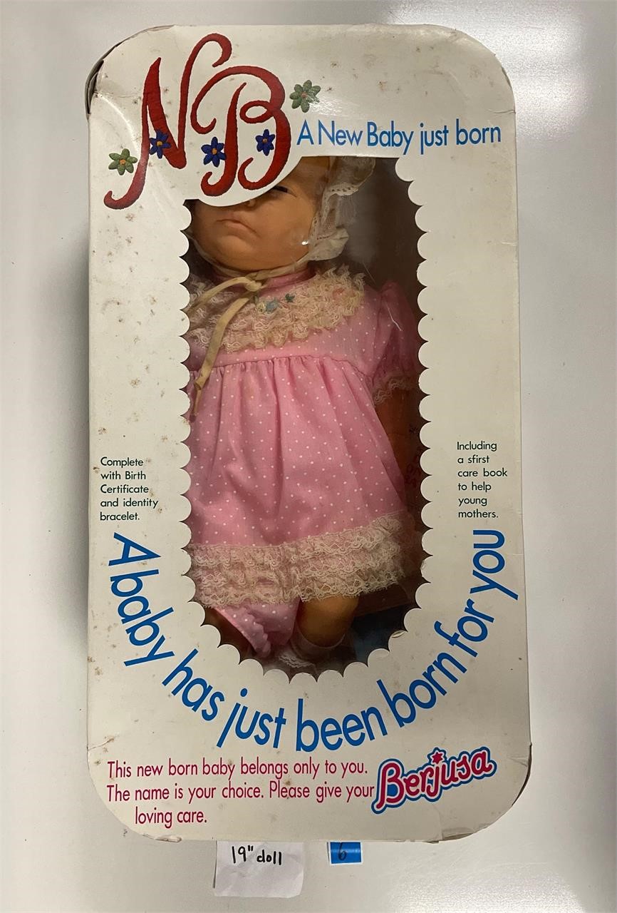 Vintage 19” Berjusa NB New Baby Girl Doll in Box