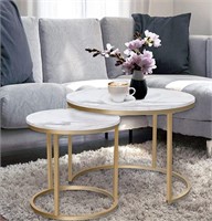 Nesting Coffee Tables white marble style w/ gold