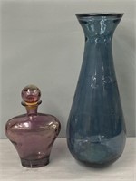 Colored Art Glass Decanter & Vase