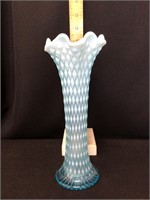 Blue Opalescent Diamond Point Vase - Unmarked
