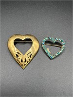 Two heart brooches pins
