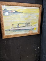 Framed Workboat Watercolor 11 x 19