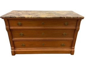 Victorian three drawer marble top dresser
