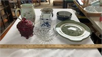 Pitcher, candy dish, platter