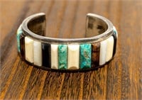 Jewelry Signed Sterling Silver Stone Cuff Bracelet