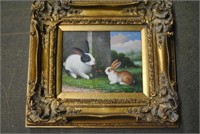 2 Bunnies Painting on Canvas 15.5 x 17.5