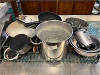 Assorted Pots, Pans, Bowls in Wire Drain