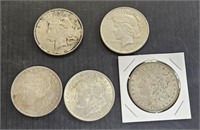 5 US Silver Dollars; 3 1921; 22 & 24