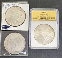 3 US Silver Dollars; 1882S 1886 & 1921