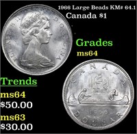 1966 Large Beads Canada Dollar KM# 64.1 1 Grades C