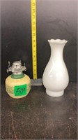 Oil Lamp No Chimney and Milk Glass Chimney