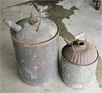 (F) Primitive Galvanized Gas And Oil Cans. 19"