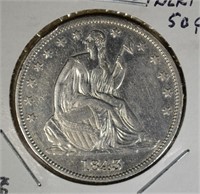 1843 SEATED HALF DOLLAR, AU