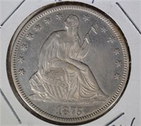 1875 SEATED HALF DOLLAR, AU/UNC NICE!