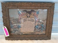 Framed US Army diploma 14x17