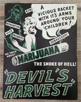 Marijuana Devil's Harvest Single Sided Tin Sign