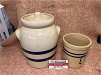 Stoneware Jar and Crock with Blue Stripes