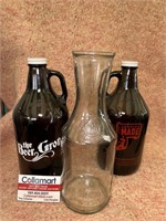 2 Brown Glass Jugs and water carafe