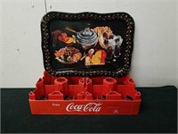 Vintage 19 x 13.5 inch metal tray and Coca-Cola