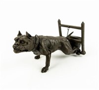 Dog and Bucket Figural Bronze Matchstick Holder