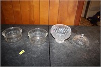 CLear glass bowls, lid