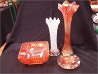 Four pieces of vintage colored glass: 14" high
