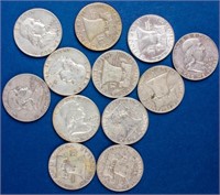 Coin 12 Franklin Half Dollars 1948-1963