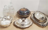 Group of ornate silverplate serving items