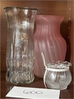 Pink glass floral vase and more