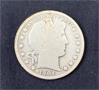 1904 Barber Silver Half Dollar US 50c Coin