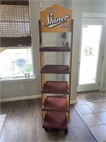 Shiner Beer Wood Rolling 5-Shelf Display