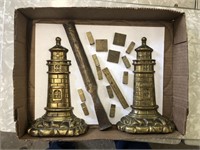 HEAVY BRASS BOOKENDS AND BRASS PIECES