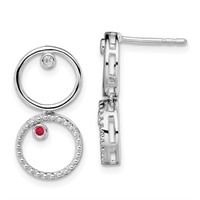 Sterling Silver  Diamond and Ruby Earrings