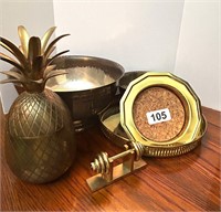 Brass Pineapple,tray,mini barbells,plate,etc