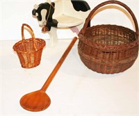 2 Baskets, Cow Shelf, Wood Spoon
