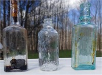 Three Antique Glass Bottles Listerine Blue Glass &