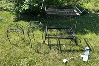 Lot Of Metal Yard Decor Including Tea Cart & More