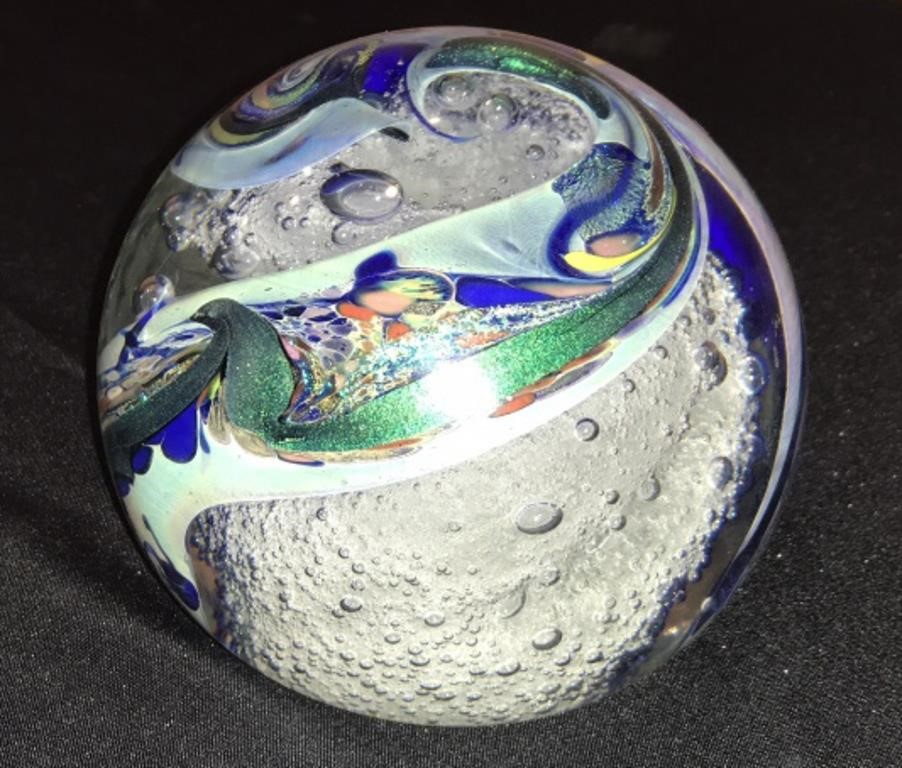 Large Jim Karg  Art Glass Paperweight 6"