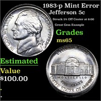 1983-p Jefferson Nickel Mint Error 5c Grades GEM U