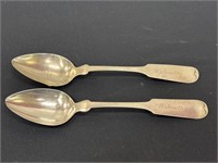 Two coin silver teaspoons by Cunningham.