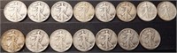 (15) Liberty Walking Silver Half Dollars - Coins