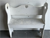 Country Farmhouse Painted White Bench w/ Heart